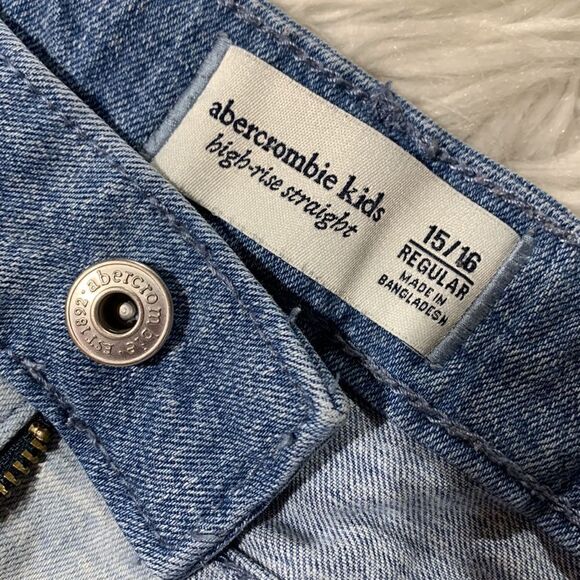 🍁SALE $10🍁 ABERCROMBIE Kids High Rise Straight Colorblock Jeans Girls sz 15/16 - Picture 4 of 14